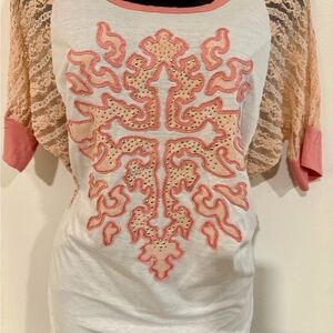 Women's Buckle Daytrip Lace Sleeve Top with Ribbon detail & Crystals